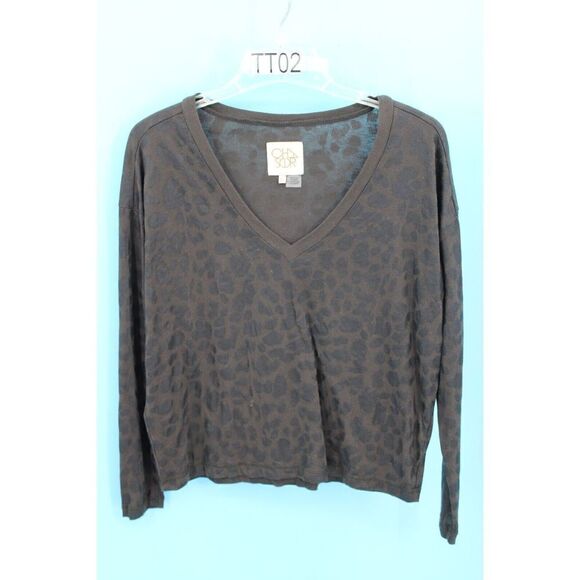 CHASER ANIMAL PRINT LONG SLEEVE V-NECK TOP LEOPARD SHIRT SIZE XS BROWN BLACK - Picture 1 of 5